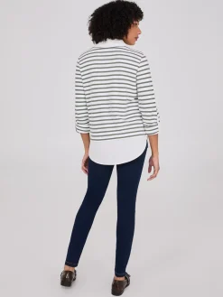 2-Fer Striped Sweater With Blouse
