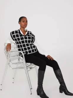2-Fer Windowpane Print Vest With Blouse