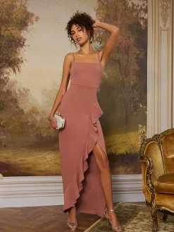 Fitted Gown With Ruffled Side Slit