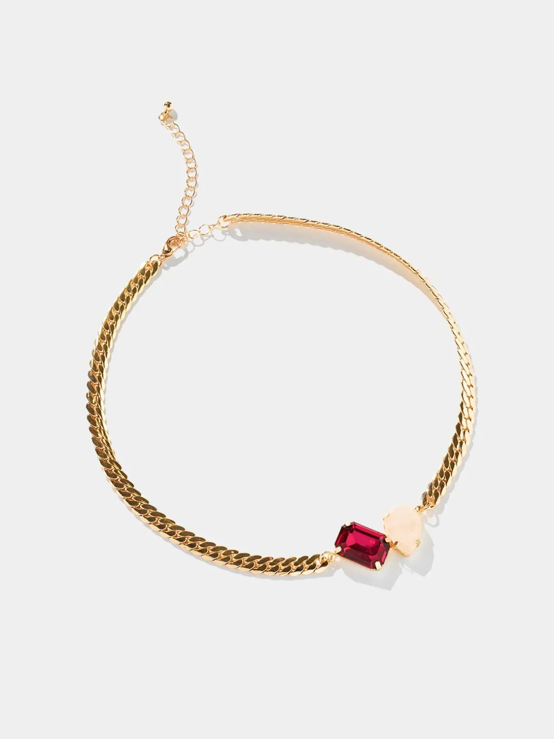 Flat Chain Necklace With Gems