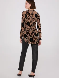Flocked Mesh Top With Shirttail Hem