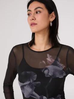 Floral Placement Mesh Top With Cami