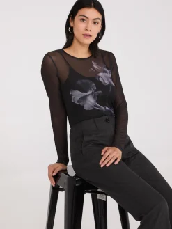 Floral Placement Mesh Top With Cami