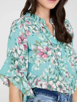 Floral Print 3/4 Ruffle Sleeve Tunic Blouse