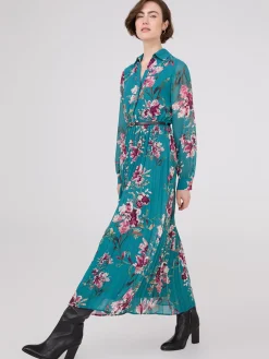 Floral Print Belted Chiffon Dress
