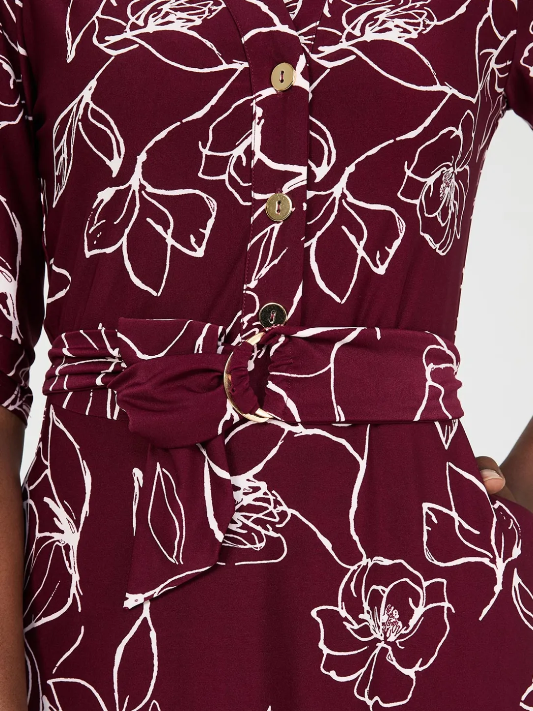 Floral Print Button-Front Midi Dress With Pockets