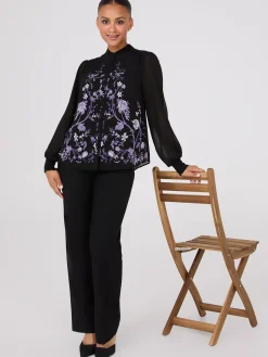 Floral Print Chiffon Button-Front Flowy Blouse