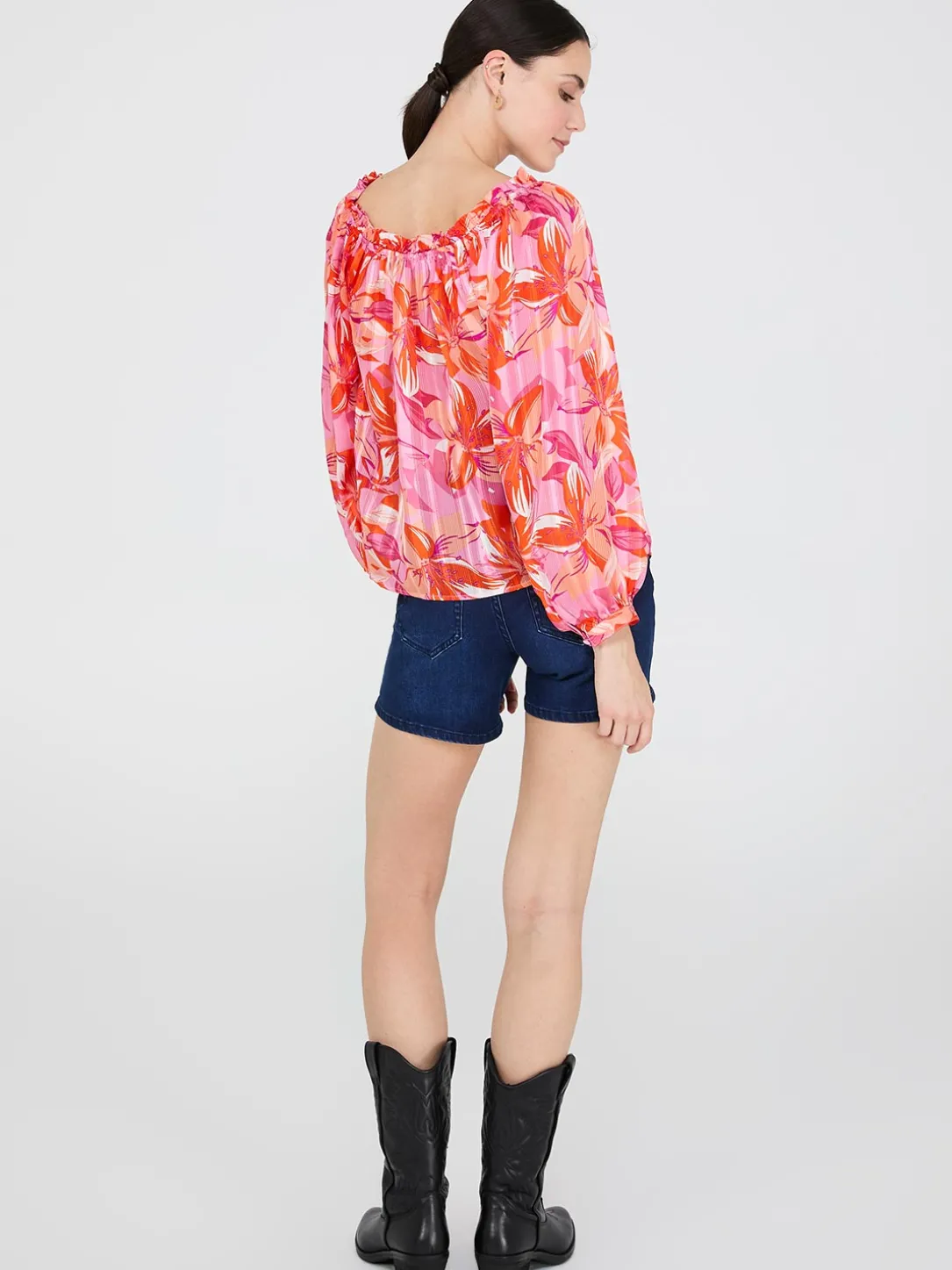 Floral Print Chiffon Off-The-Shoulder Blouse