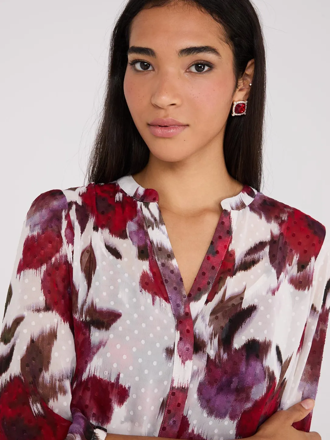 Floral Print Chiffon Tie Neck Blouse
