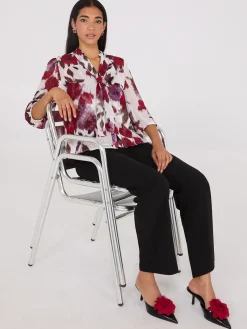 Floral Print Chiffon Tie Neck Blouse