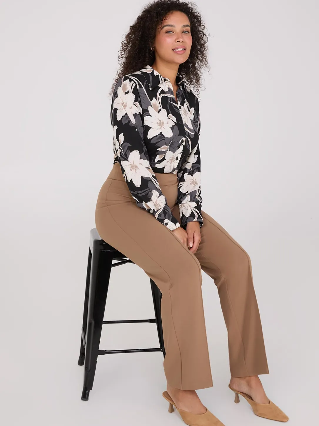 Floral Print Crepe Chiffon Button-Front Blouse