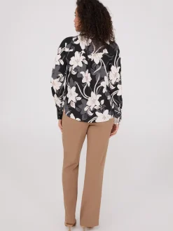 Floral Print Crepe Chiffon Button-Front Blouse