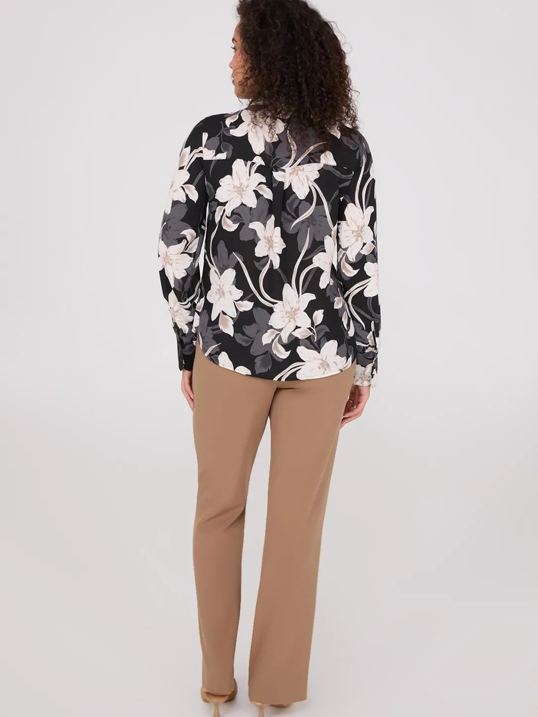 Floral Print Crepe Chiffon Button-Front Blouse