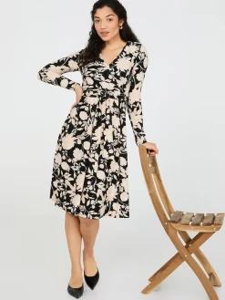 Floral Print Cross-Front Midi Dress