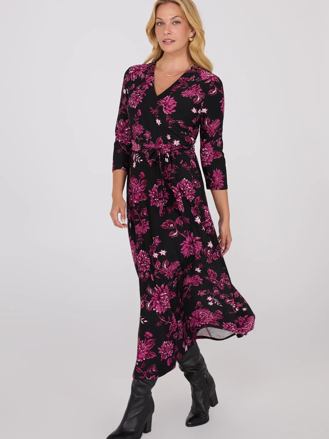 Floral Print Crossover A-Line Maxi Dress