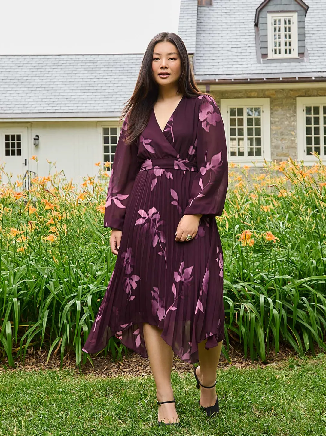 Floral Print Crossover Handkerchief Hem Dress