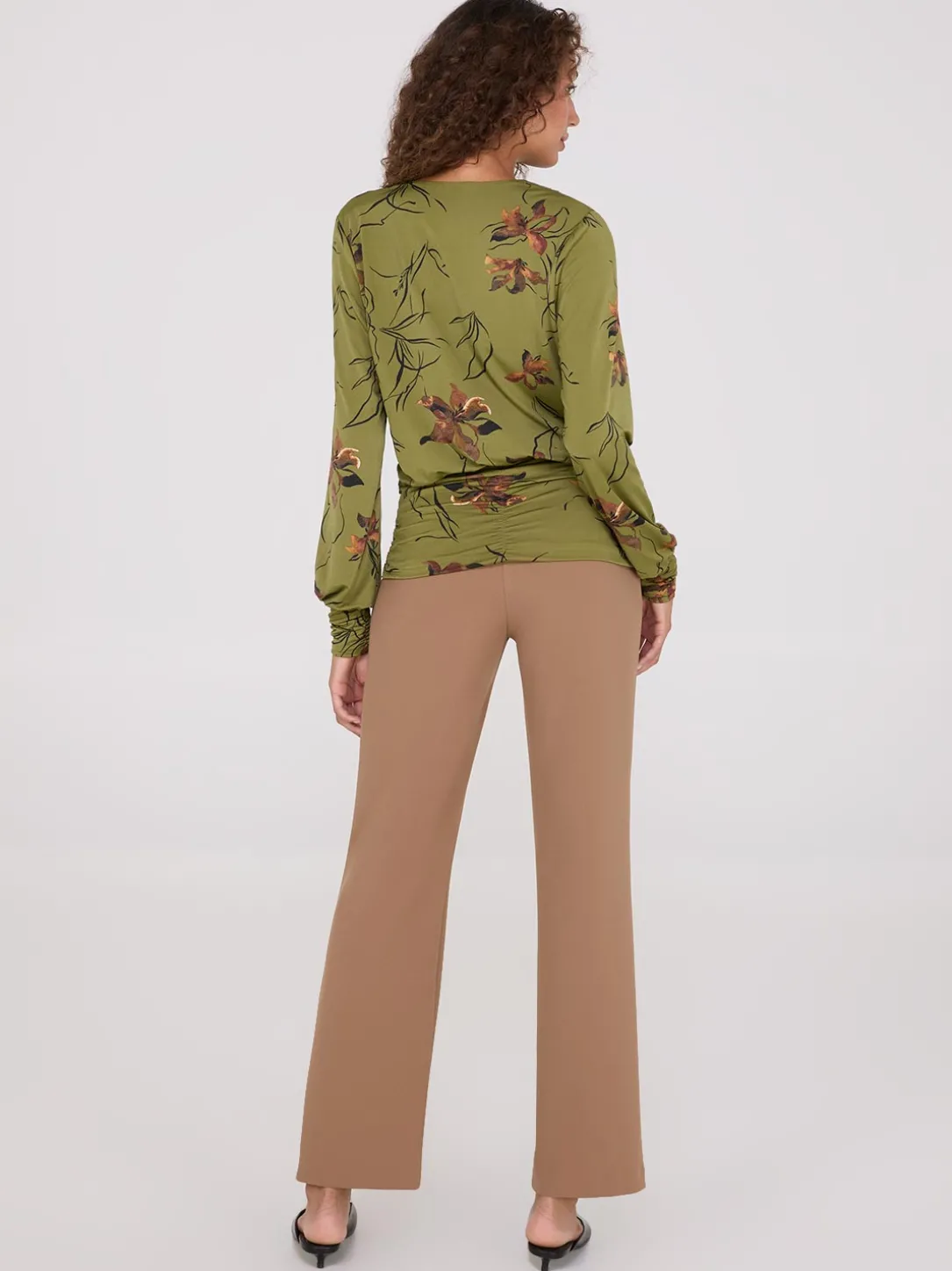 Floral Print Crossover Top With Ruched Details