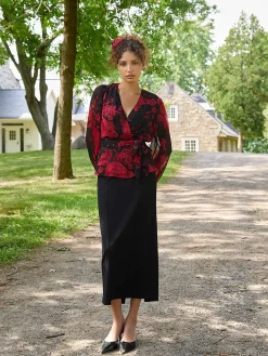 Floral Print Faux Wrap Blouse