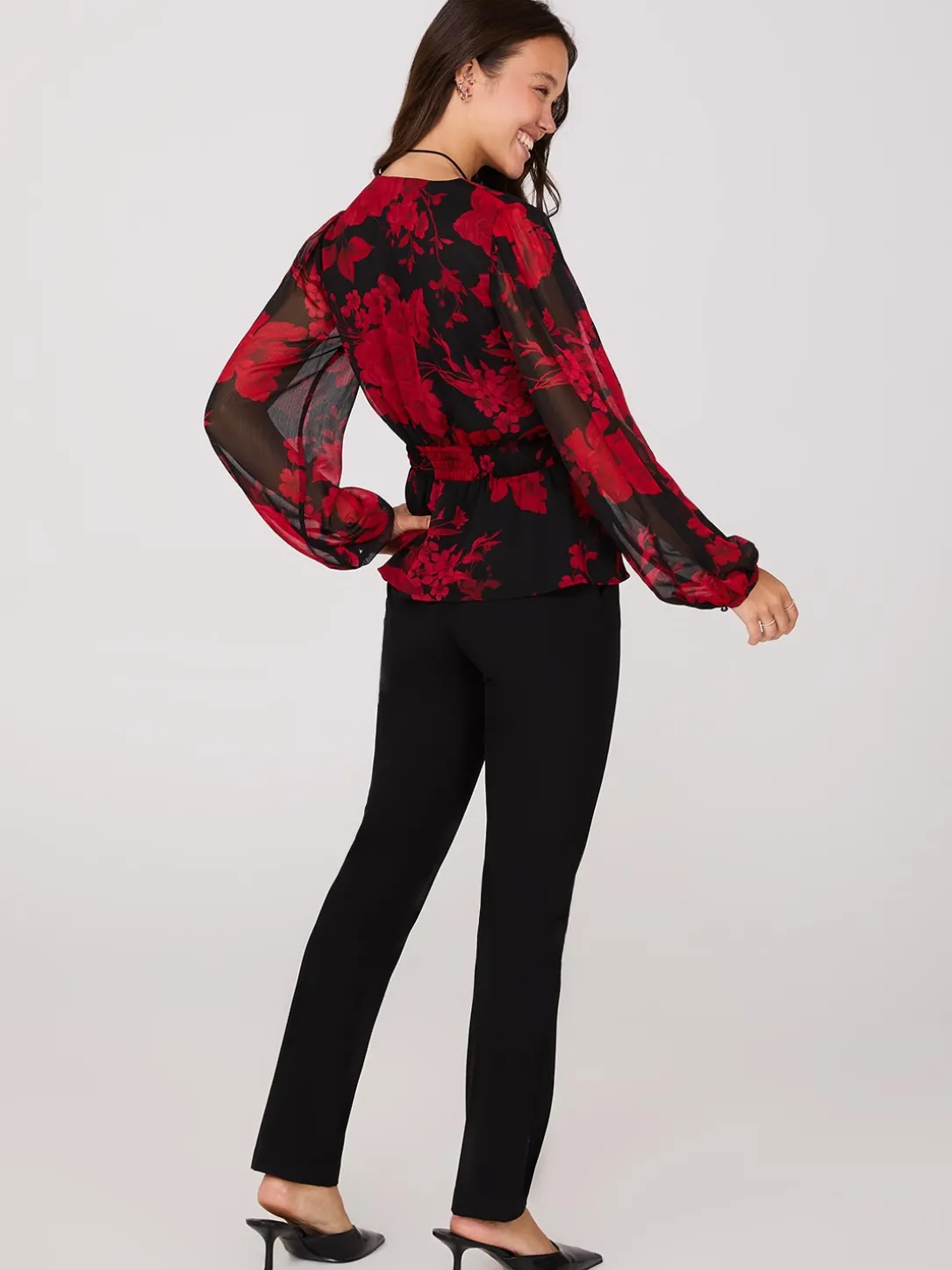 Floral Print Faux Wrap Blouse