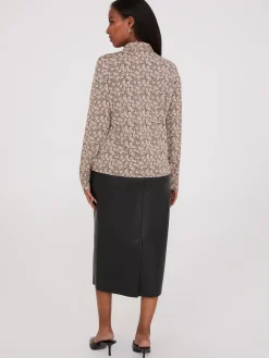 Floral Print Long Sleeve Button-Front Blouse
