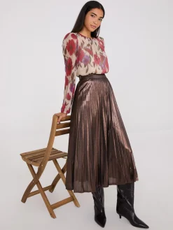 Floral Print Metallic Plisse Mesh Top