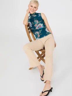 Floral Print Mock Neck Mesh Top