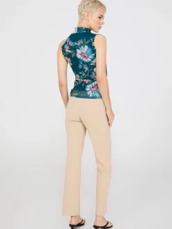 Floral Print Mock Neck Mesh Top