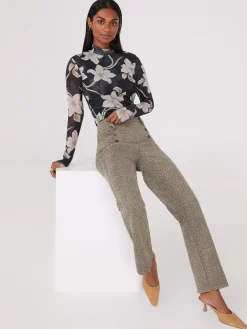 Floral Print Mock Neck Mesh Top