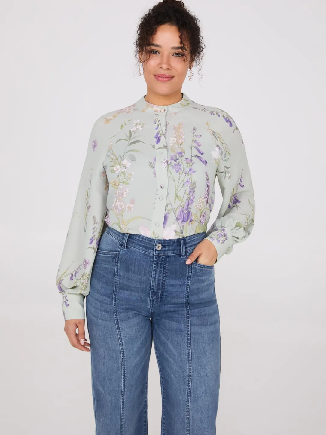 Floral Print Round Collar Chiffon Blouse