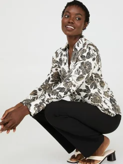 Floral Print Satin Button-Front Blouse