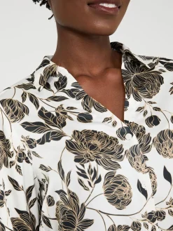 Floral Print Satin Button-Front Blouse