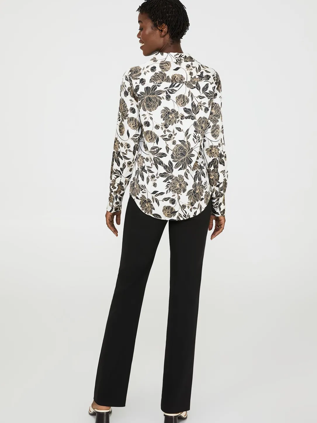 Floral Print Satin Button-Front Blouse