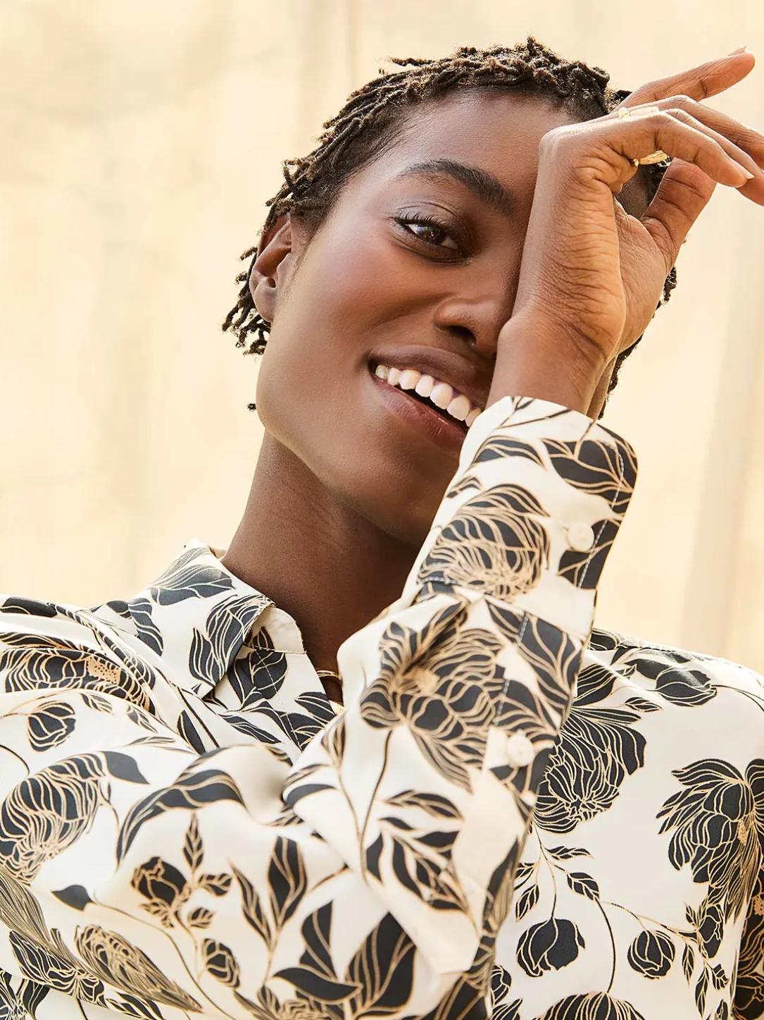 Floral Print Satin Button-Front Blouse