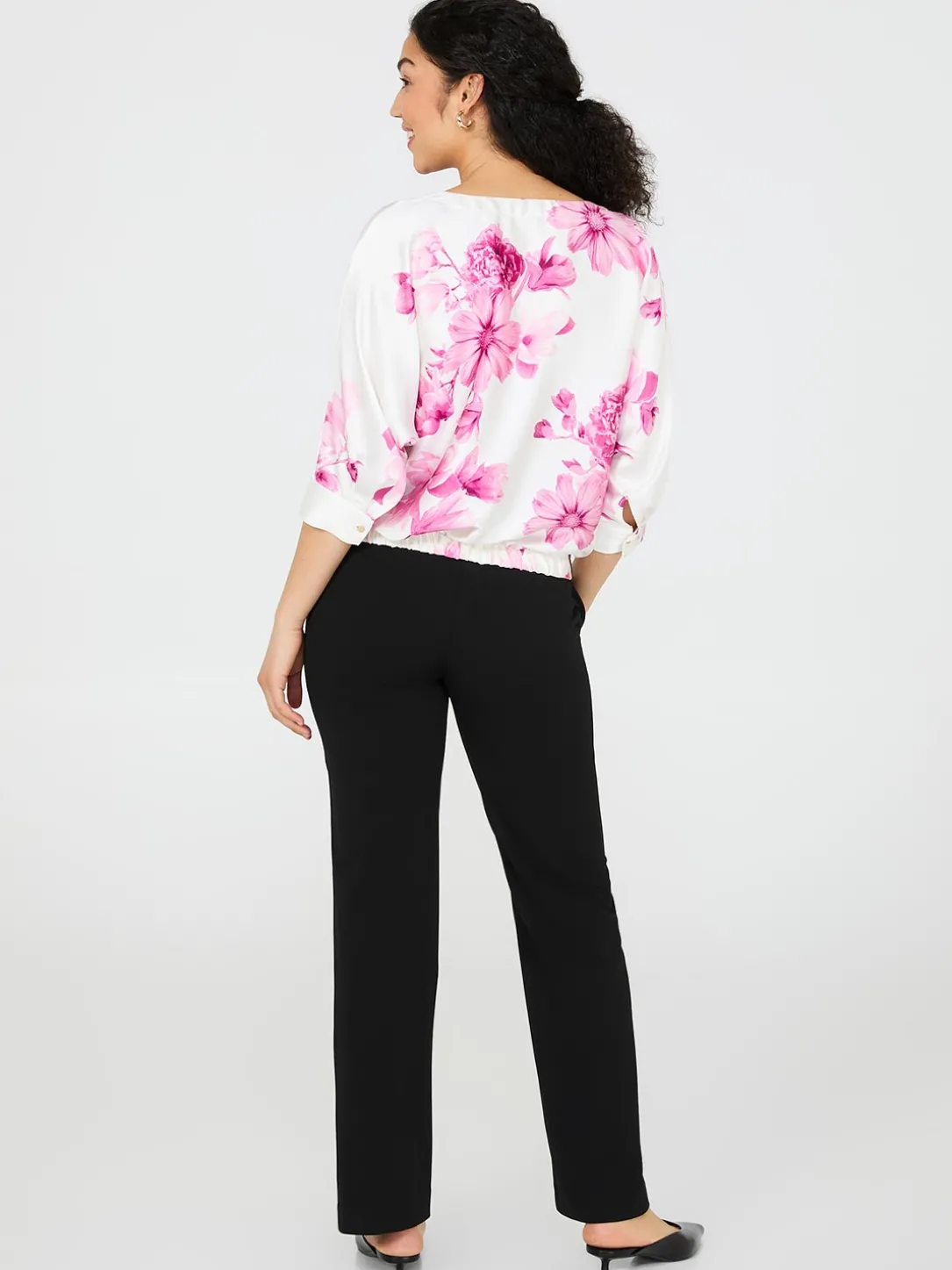 Floral Print Satin Dolman Sleeve Top