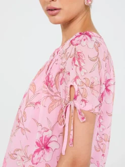 Floral Print Tie-Sleeve Top