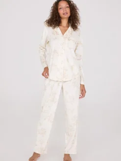 Floral Print Velour Button-Down Pajama Set