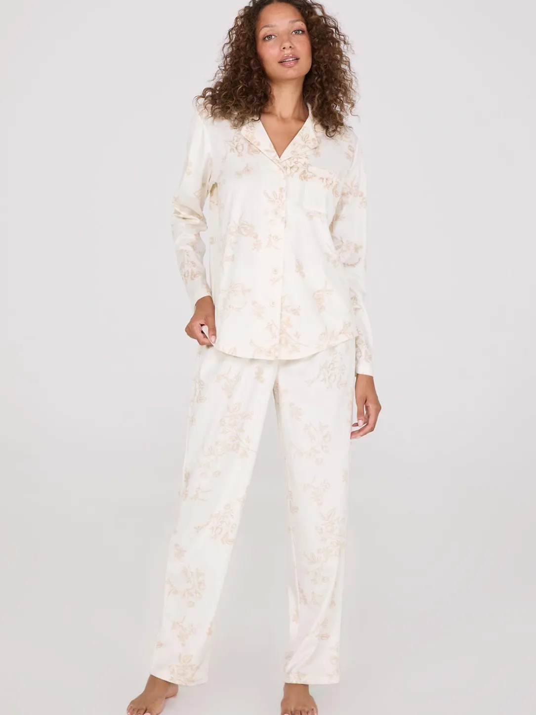 Floral Print Velour Button-Down Pajama Set