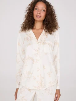 Floral Print Velour Button-Down Pajama Set