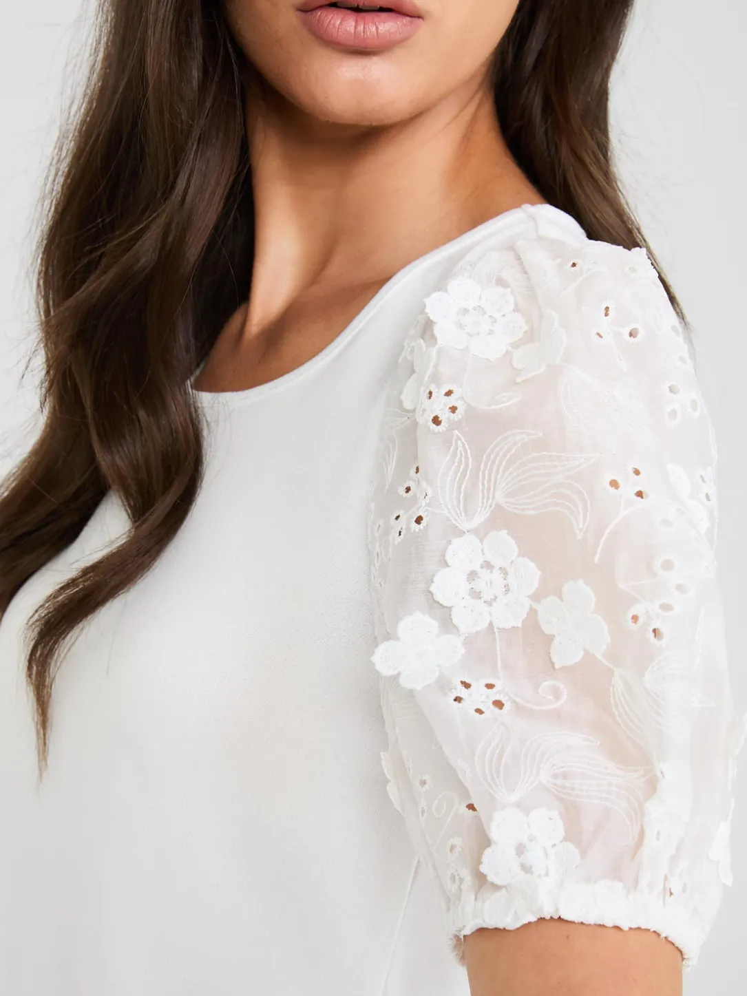 Flower Embroidered Eyelet Sleeve Top