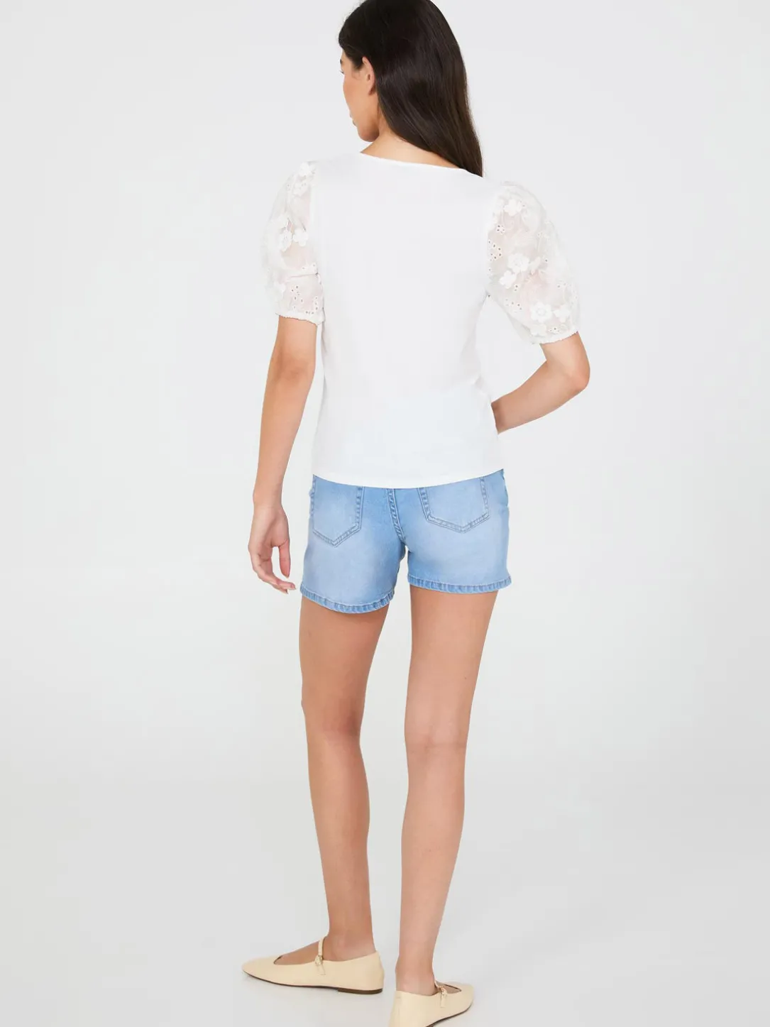 Flower Embroidered Eyelet Sleeve Top