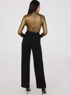Foil Crossover Wide-Leg Jumpsuit