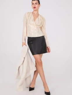 Foil Floral Print Cross-Front Top