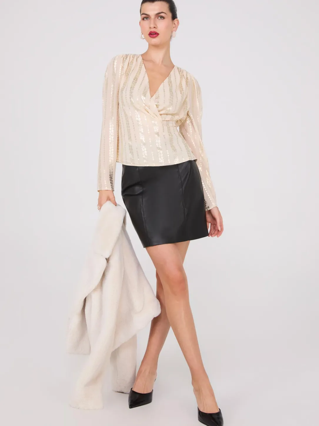 Foil Floral Print Cross-Front Top