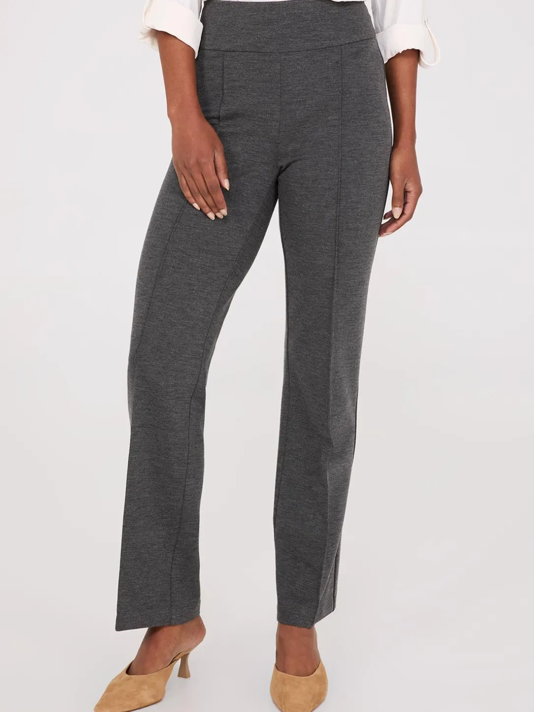 Front Pintuck Straight Leg Twill Pants
