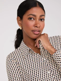 Geo Print Button-Front Classic Blouse