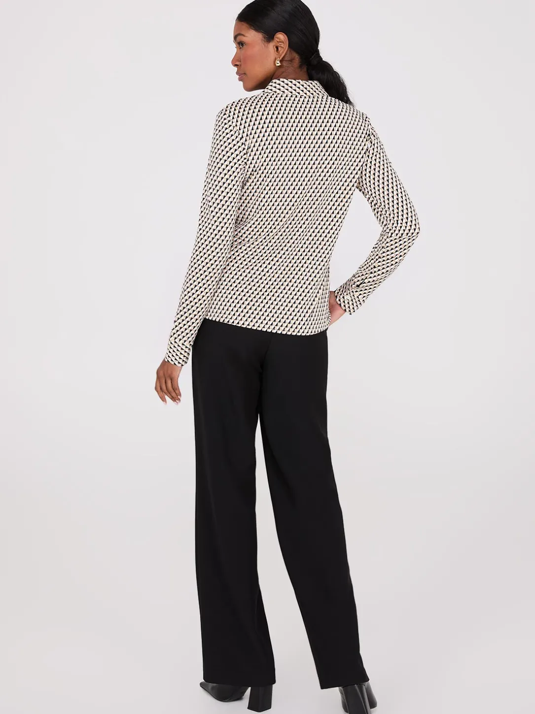 Geo Print Button-Front Classic Blouse