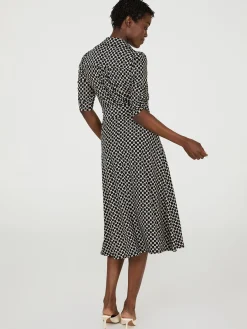 Geo Print Button-Front Midi Dress With Pockets