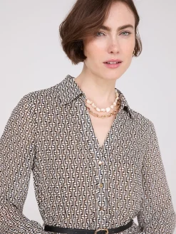 Geo Print Chiffon Dress With Belt