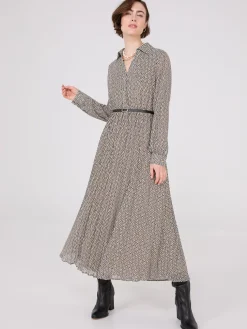 Geo Print Chiffon Dress With Belt