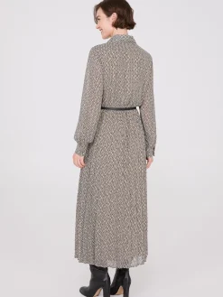 Geo Print Chiffon Dress With Belt